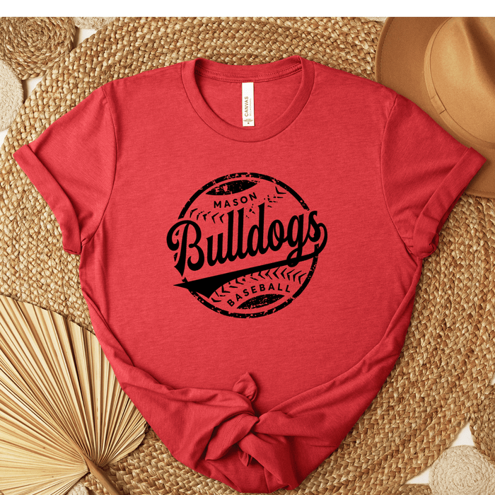Distressed Mason Bulldog Baseball Tee, Red