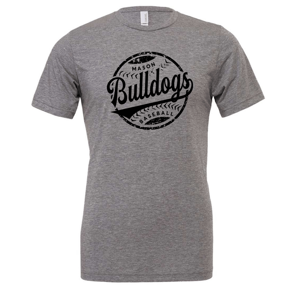 Distressed Mason Bulldog Baseball Tee, Charcoal